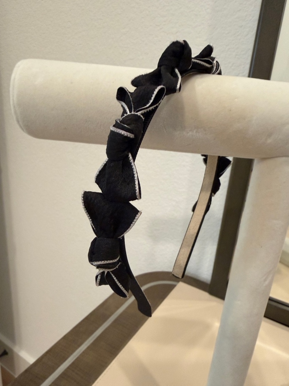 Black Bow Accent Headband with White Trim